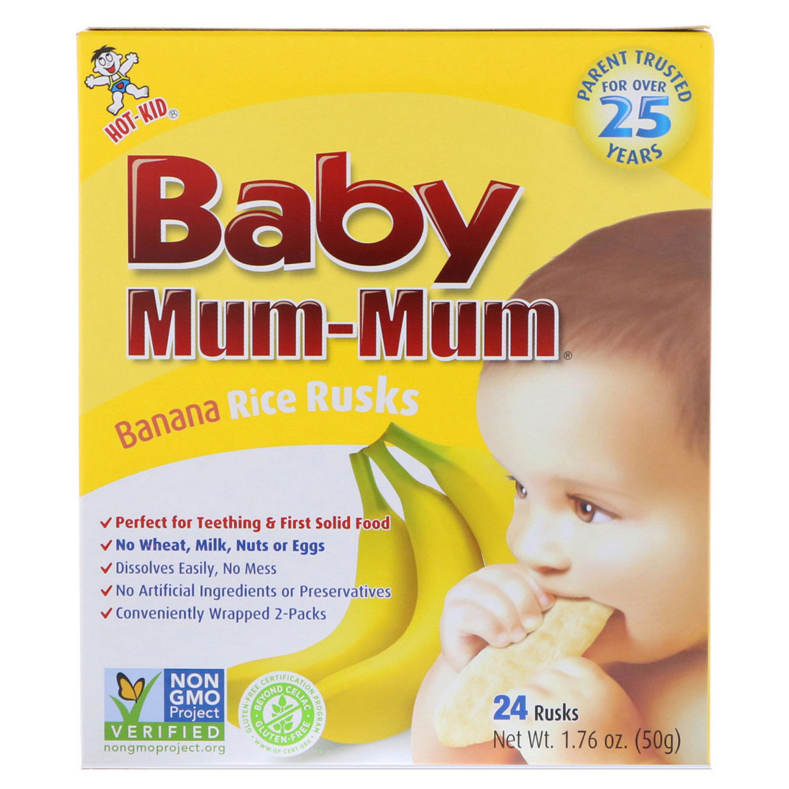 Comprar Hot Kid, Baby Mum-Mum, Biscoitos de Arroz Sabor Banana, 24 Biscoitos, 50 g