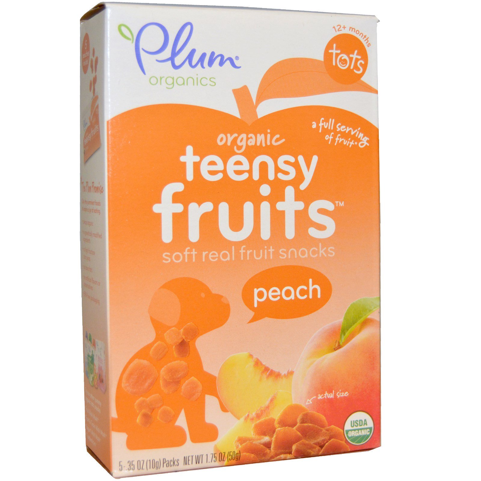 Comprar Plum Organics, Tots, Lanches de Frutas Orgânicas Teensy, Pêssego, 12 Meses ou Mais, 5 Pacotes, 10 g (0,35 oz) Cada
