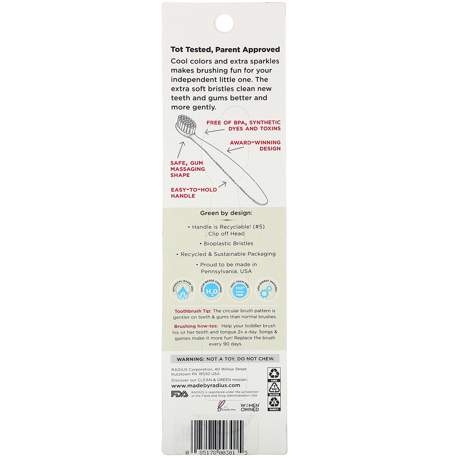 Comprar RADIUS, Totz Toothbrush, 18 + Months, Extra Soft, Pink Sparkle, 1 Toothbrush - Imagem 3