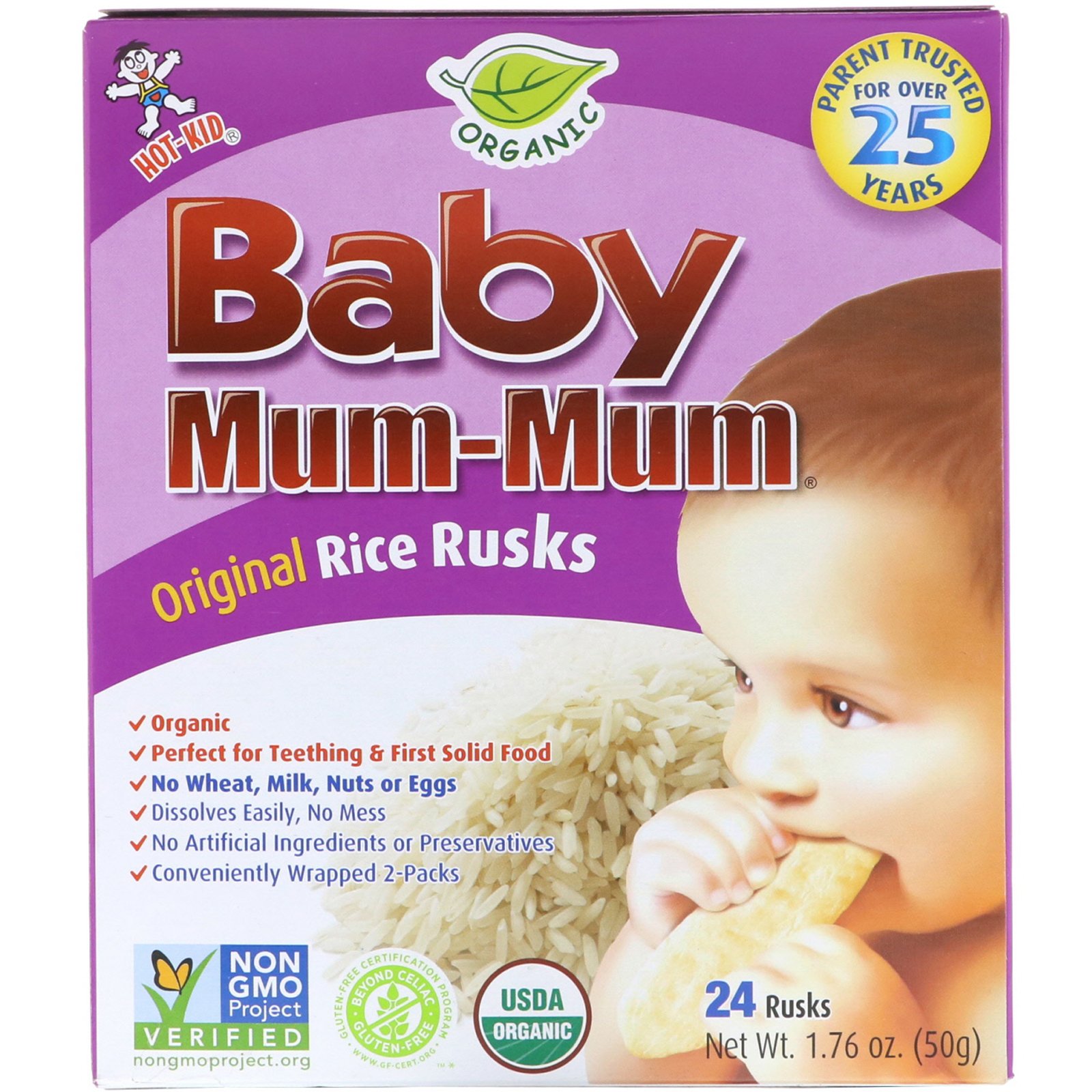 Comprar Hot Kid, Baby Mum-Mum, Biscoitos de Arroz Orgânico, Original, 24 Biscoitos, 1.76 oz (50 g)