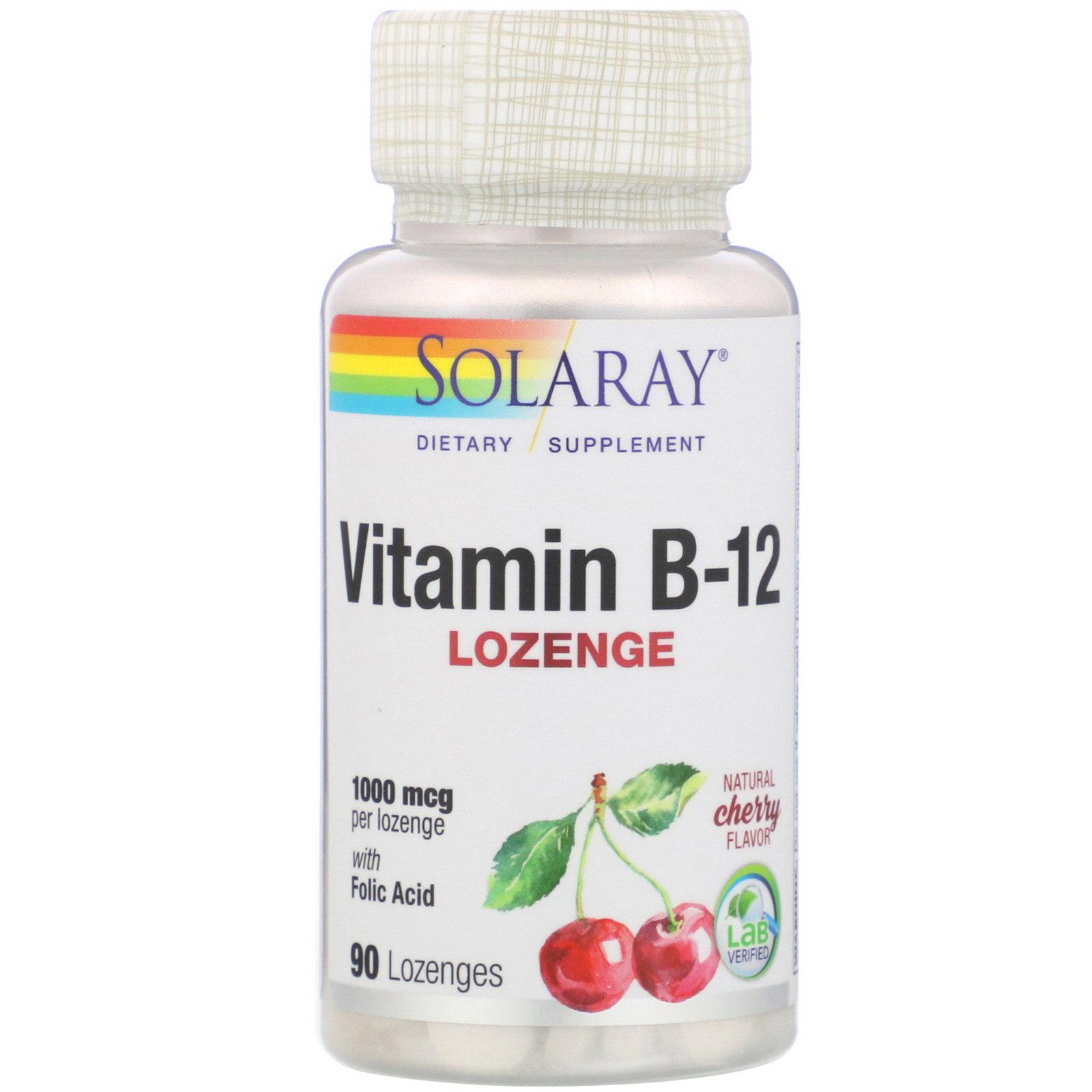 Comprar Solaray, Vitamin B-12, Natural Cherry Flavor, 1,000 mcg, 90 Lozenges