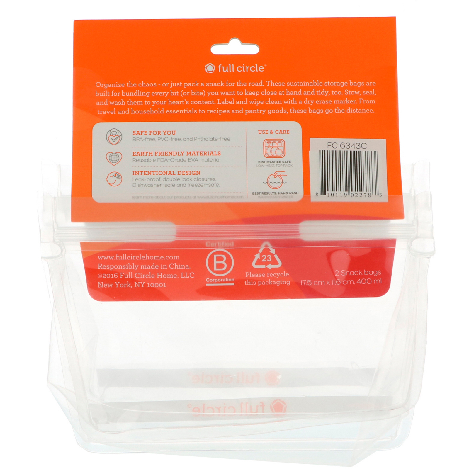 Comprar Full Circle, ZipTuck, Embalagens Reutilizáveis para Lanches, Transparente, 2 Embalagens - Imagem 3