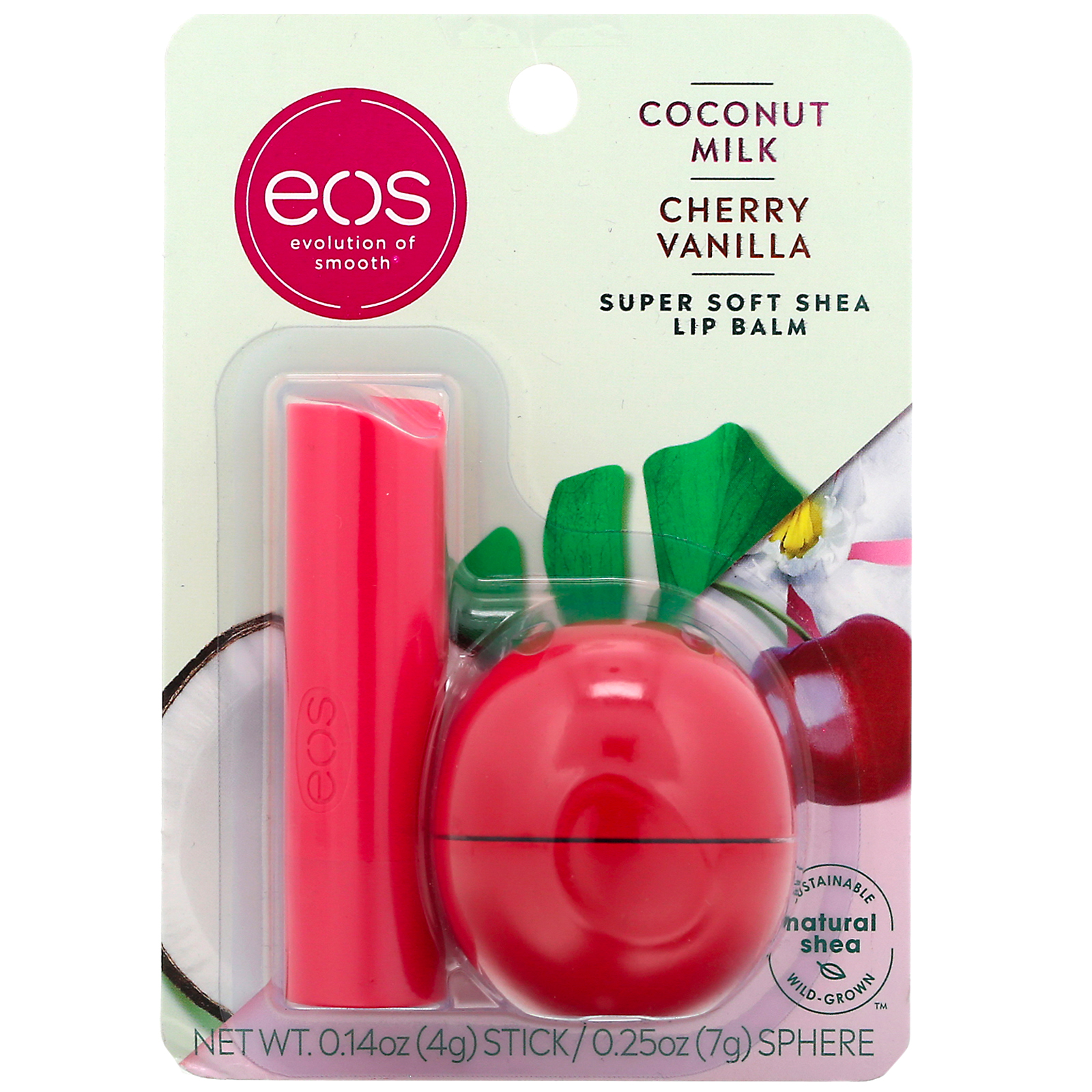 Comprar EOS, Protetor Labial Supermacio de Karité, Leite de Coco e Baunilha com Cereja, Embalagem com 2, 11 g (0,39 oz) - Imagem 2