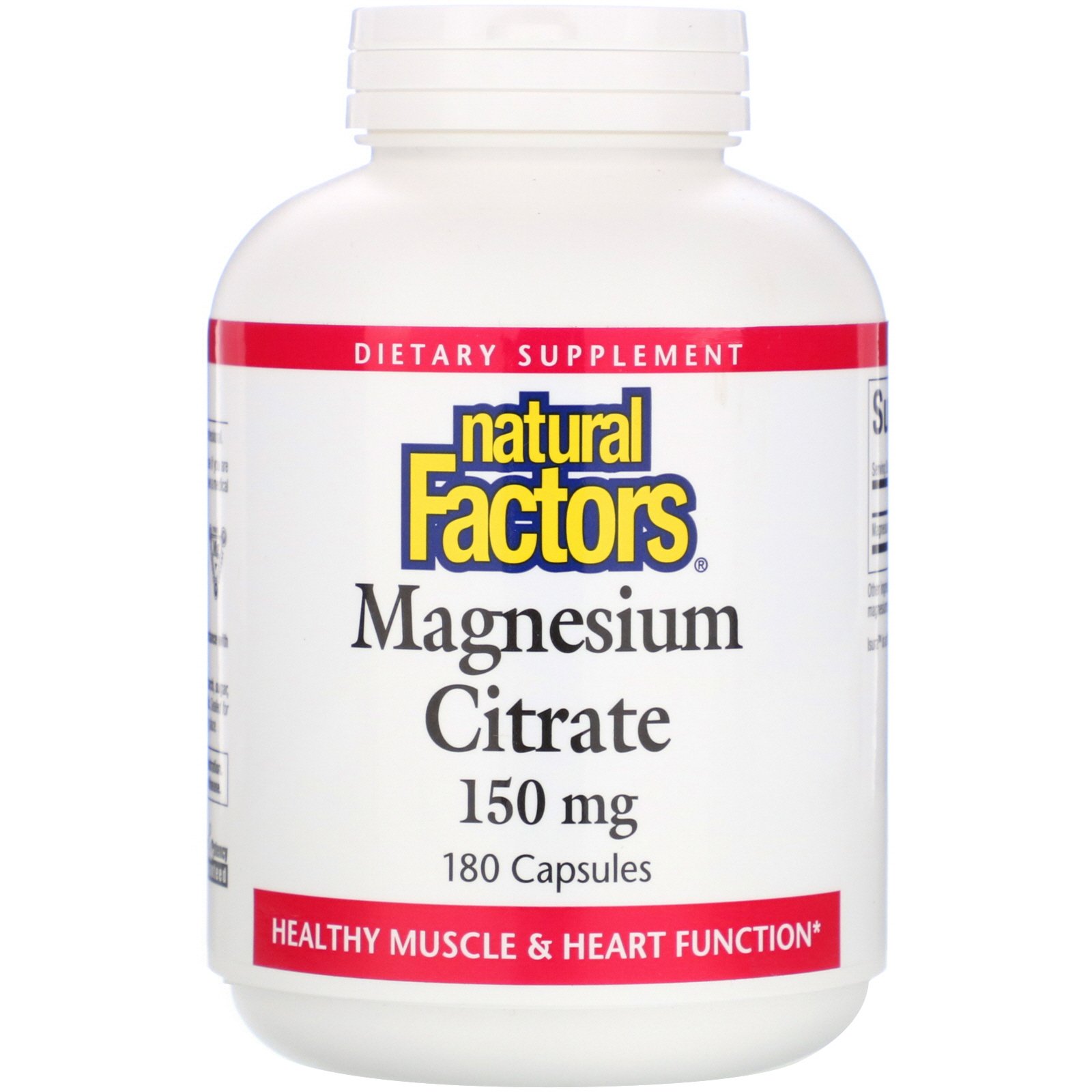 Comprar Natural Factors, Citrato de Magnésio, 150 mg, 180 Cápsulas
