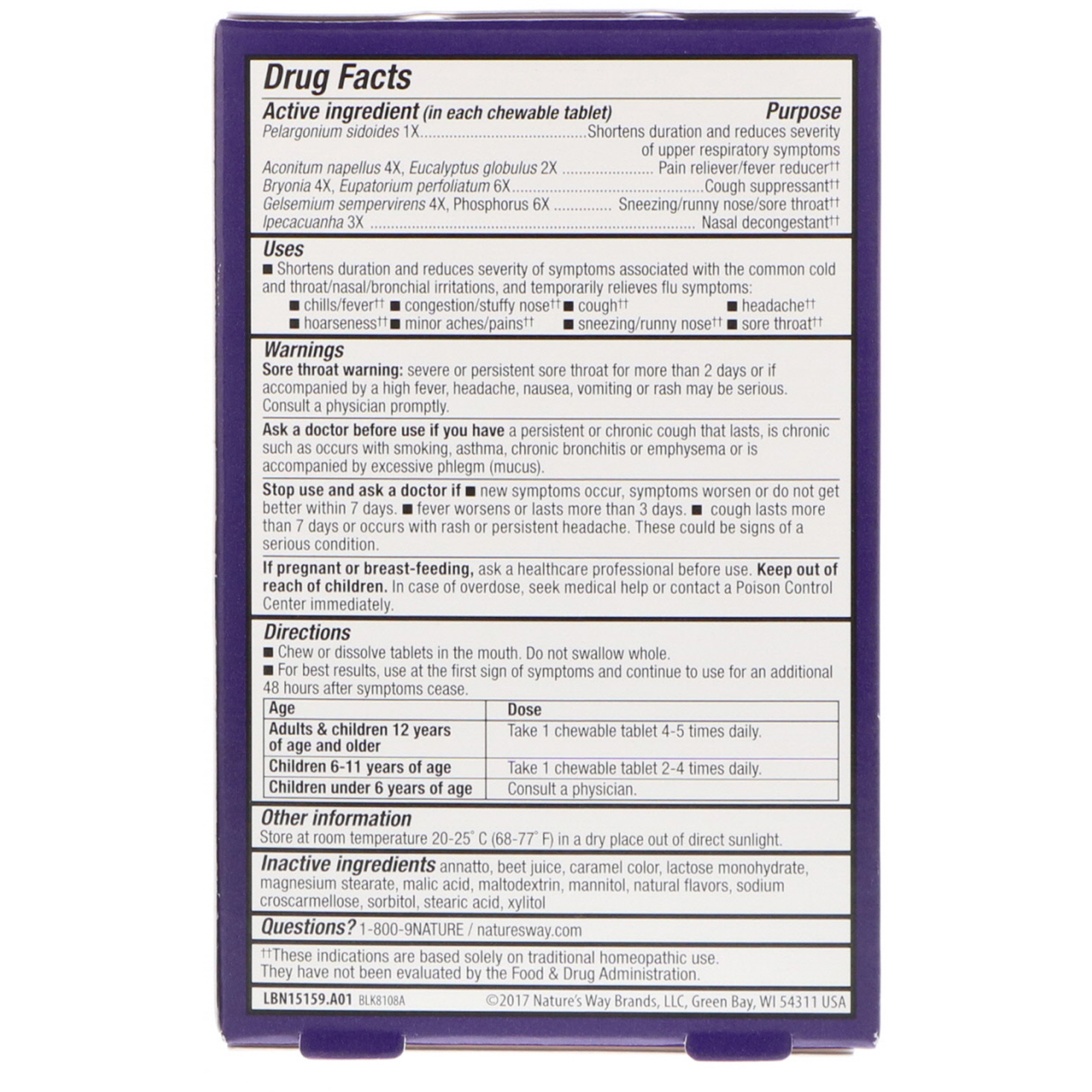 Comprar Nature's Way, Umcka, Resfriado + Gripe, Baga, 20 Comprimidos Mastigáveis - Imagem 2