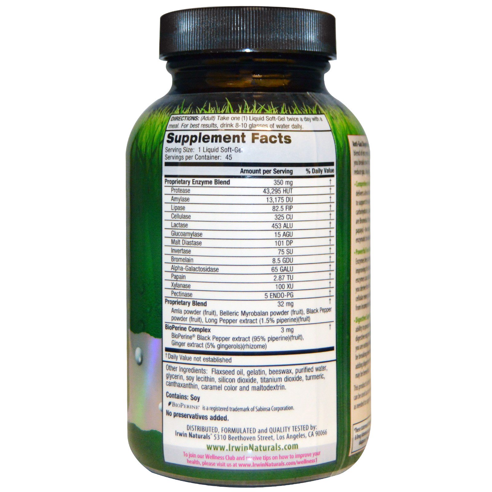 Comprar Irwin Naturals, Enzimas Digestivas Antigases, 45 Cápsulas em Gel - Imagem 2