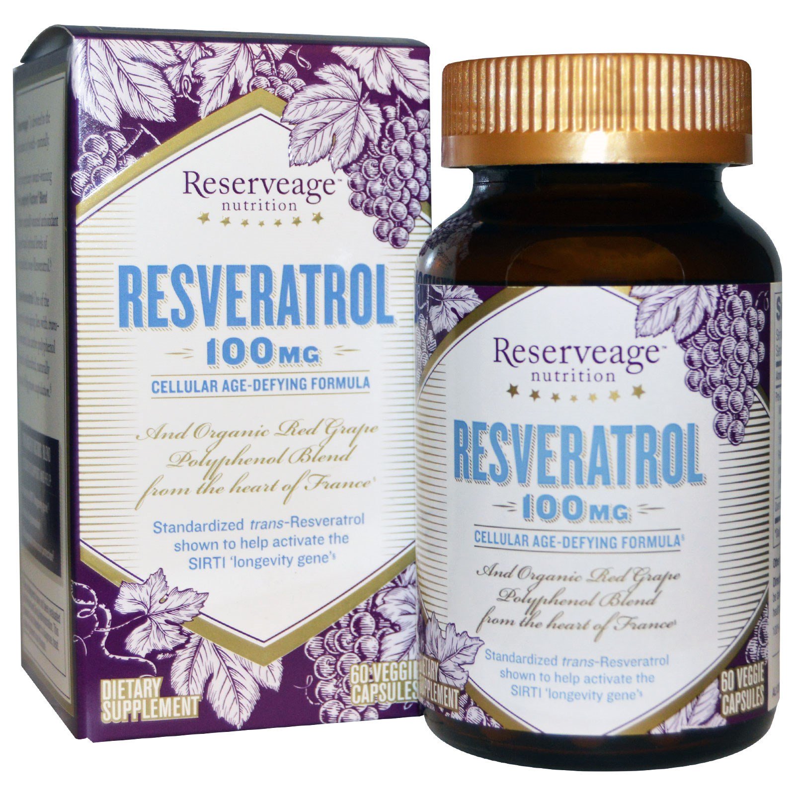 Comprar ReserveAge Nutrition, Resveratrol, 100 mg, 60 Veggie Capsules