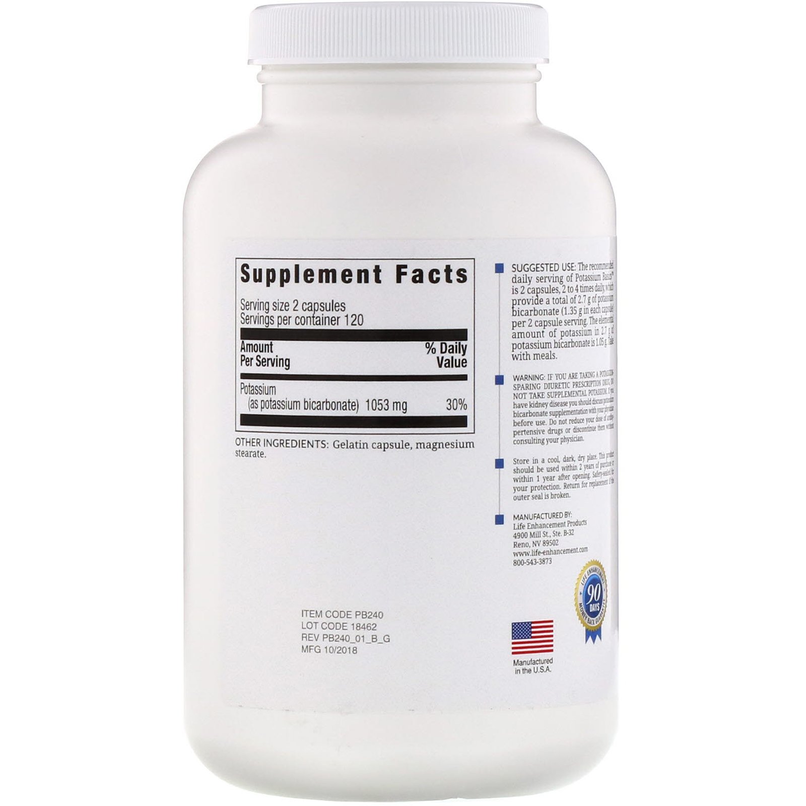 Comprar Life Enhancement, Potássio Básico, 240 Cápsulas - Imagem 2
