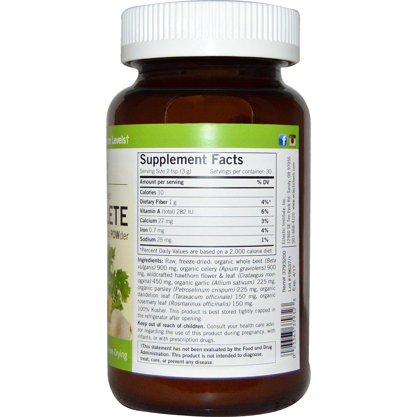 Comprar Eclectic Institute, HBP Completo, comida integral em pó, 3.2 oz (90g) - Imagem 2