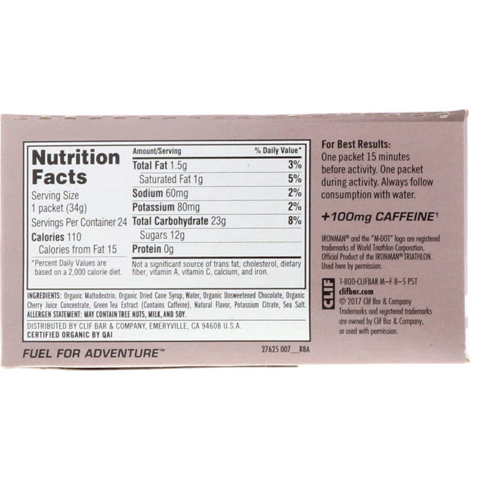 Comprar Clif Bar, Dose de Gel Energizante, Chocolate Cereja + Cafeína, 24 Pacotes, 1.20 oz (34 g) Cada - Imagem 2