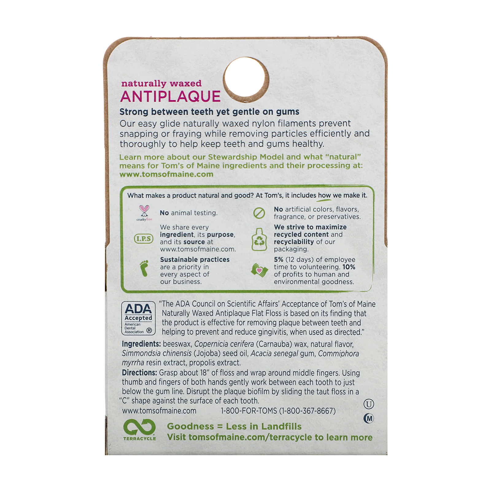 Comprar Tom's of Maine, Naturally Waxed Antiplaque Flat Floss, Spearmint, 29.2 m (32 yd) - Imagem 2