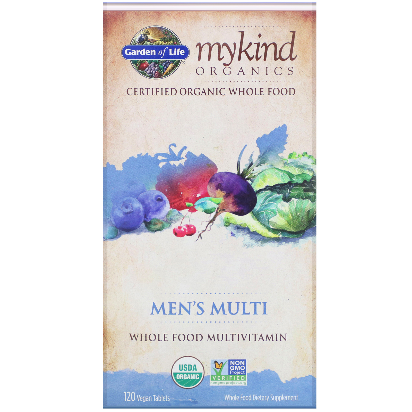 Comprar Garden of Life, MyKind Organics, Men's Multi, Multivitamínico de Alimentos Integrais para Homens, 120 Comprimidos Vegetais
