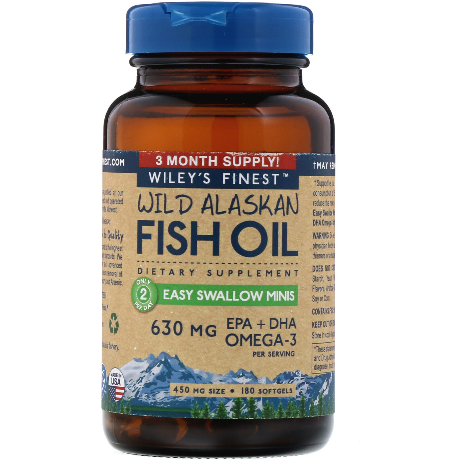 Comprar Wiley's Finest, Óleo de Peixe Selvagem do Alasca, Easy Swallow Minis, 450 mg, 180 Cápsulas Softgel - Imagem 3