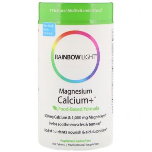 Comprar Rainbow Light, Magnésio e Cálcio+, Fórmula Baseada em Alimentos, 180 Comprimidos