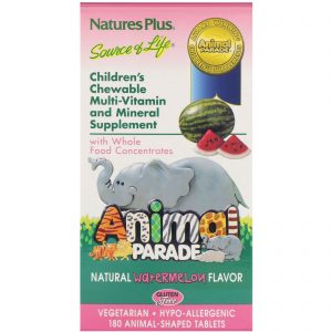 Comprar Nature's Plus, Source of Life, Animal Parade, Children's Chewable Multi-Vitamin and Mineral Supplement, Natural Watermelon Flavor, 180 Animal-Shaped Tablets