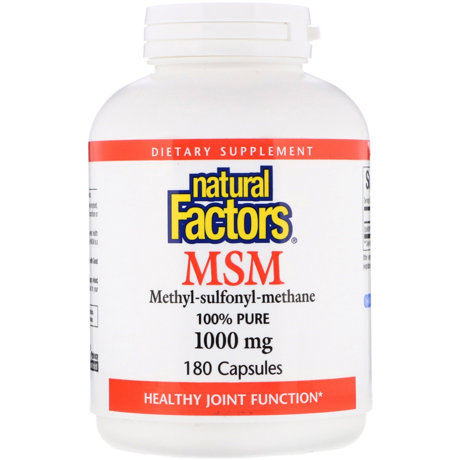 Comprar Natural Factors, MSM, Metil-sulfonil-metano, 1.000 mg, 180 cápsulas