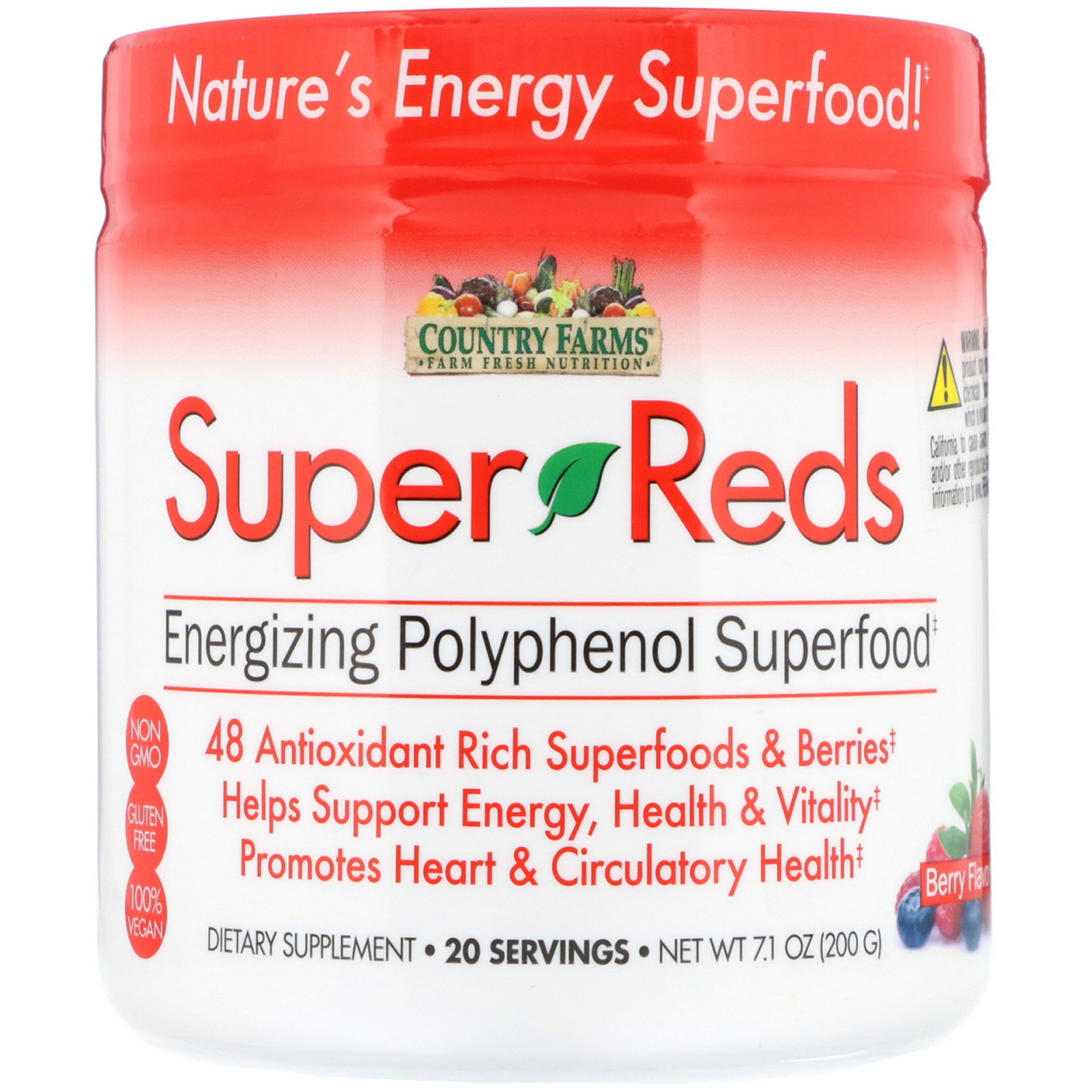 Comprar Country Farms, Super Vermelhos, Superalimento Energizante com Polifenóis, Sabor de Frutas, 7,1 oz (200 g)