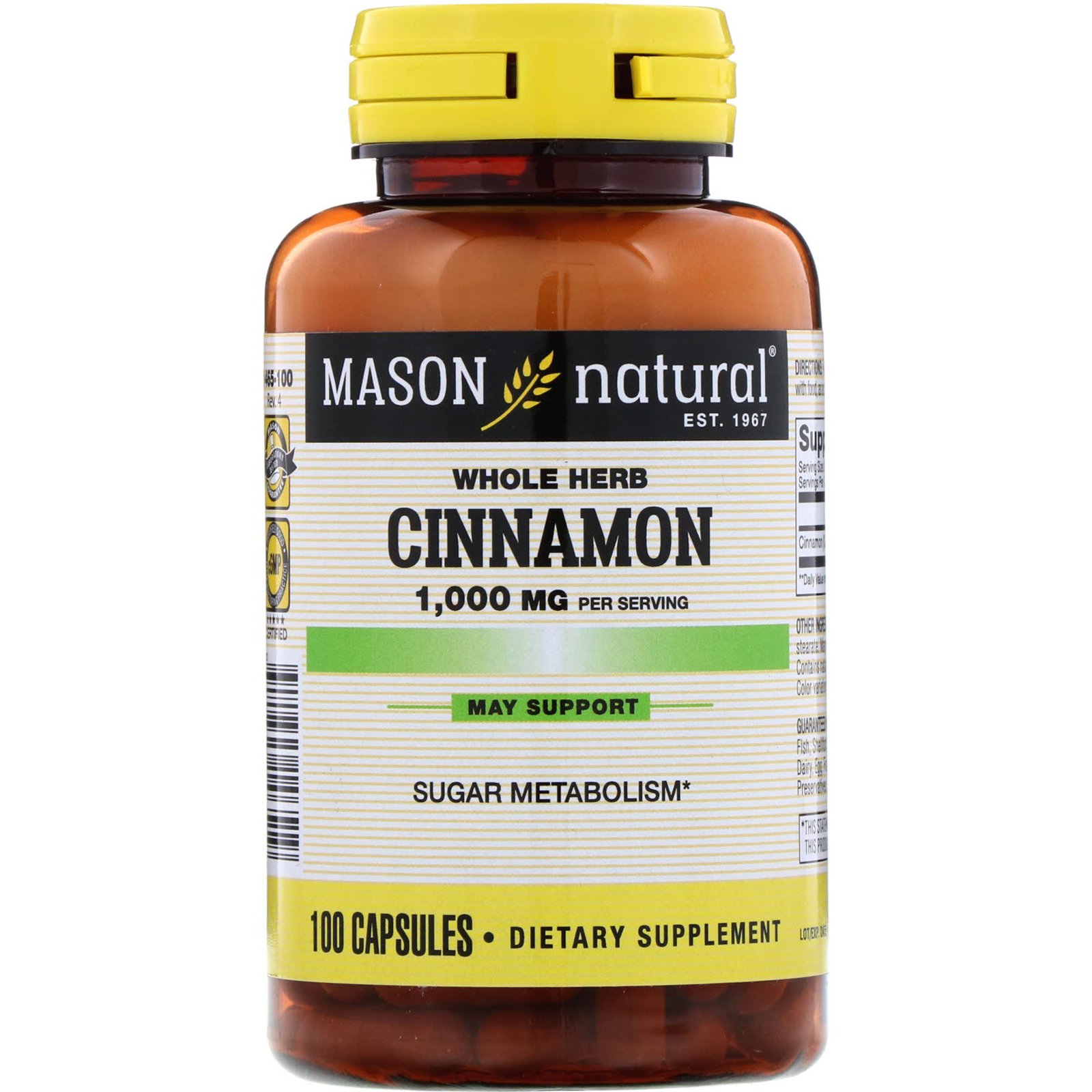 Comprar Mason Natural, Canela, 1000 mg, 100 Cápsulas