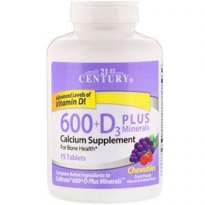 Comprar 21st Century, Minerais Mastigáveis 600 + D3 Plus, Ponche de Frutas, 75 Comprimidos