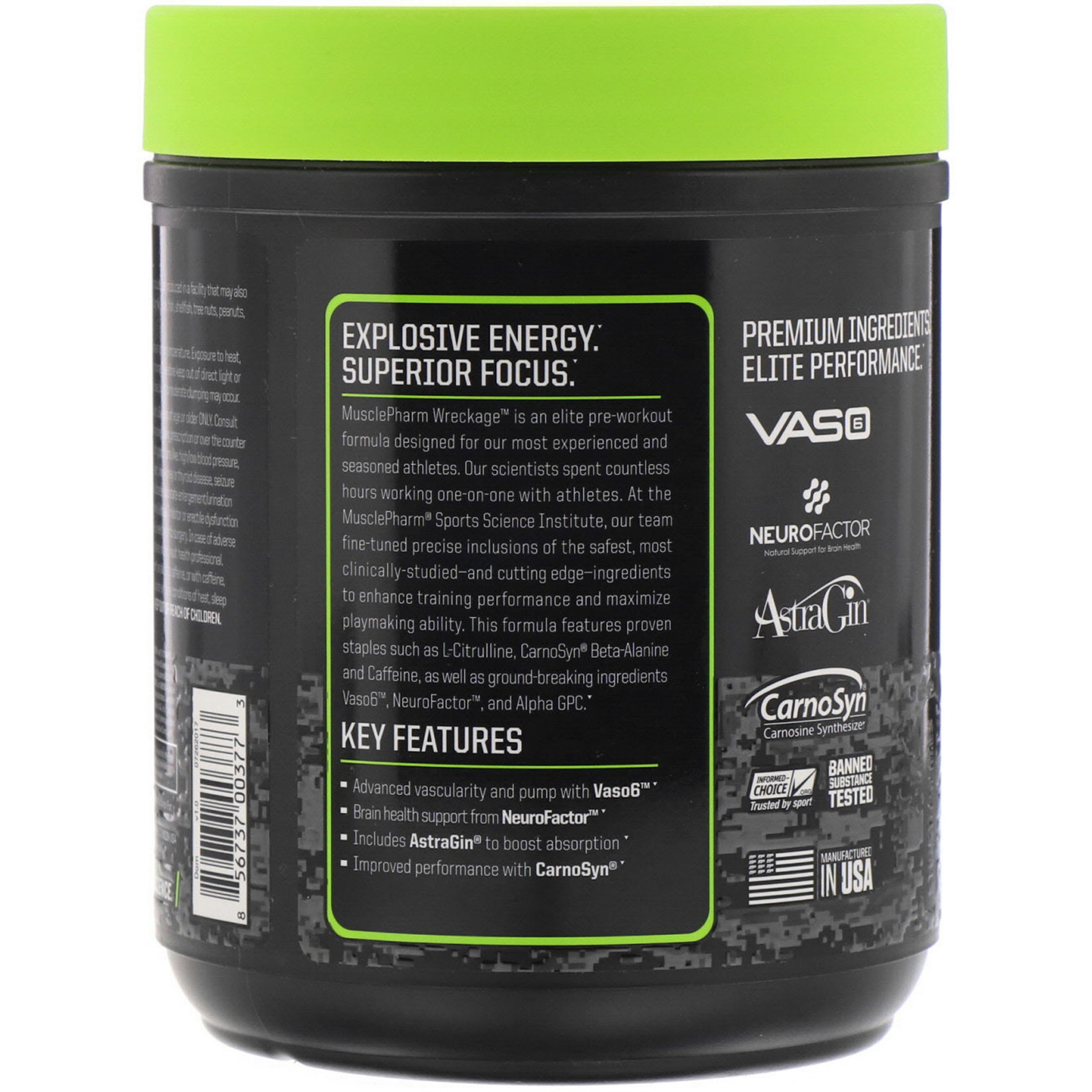 Comprar MusclePharm, Suplemento Pré-Treino Wreckage, Sour Candy, 375 g (13,23 oz) - Imagem 2
