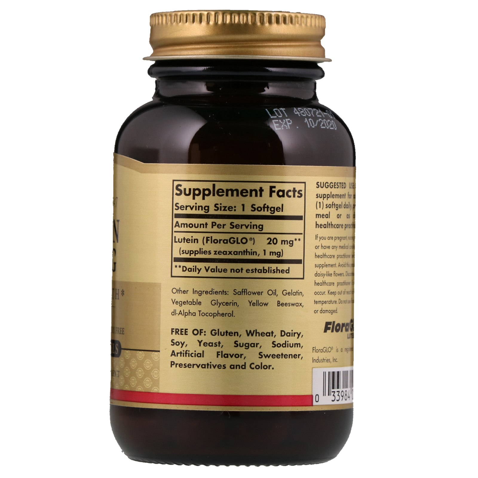 Comprar Solgar, Luteína, 20 mg, 60 Softgels - Imagem 2