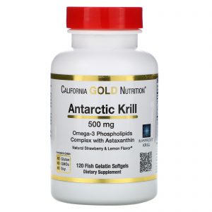 Comprar California Gold Nutrition, Óleo de Krill do Antártico, com Astaxantina, RIMFROST, Sabores Naturais de Morango e Limão, 500 mg, 120 Cápsulas Gelatinosas de Peixe