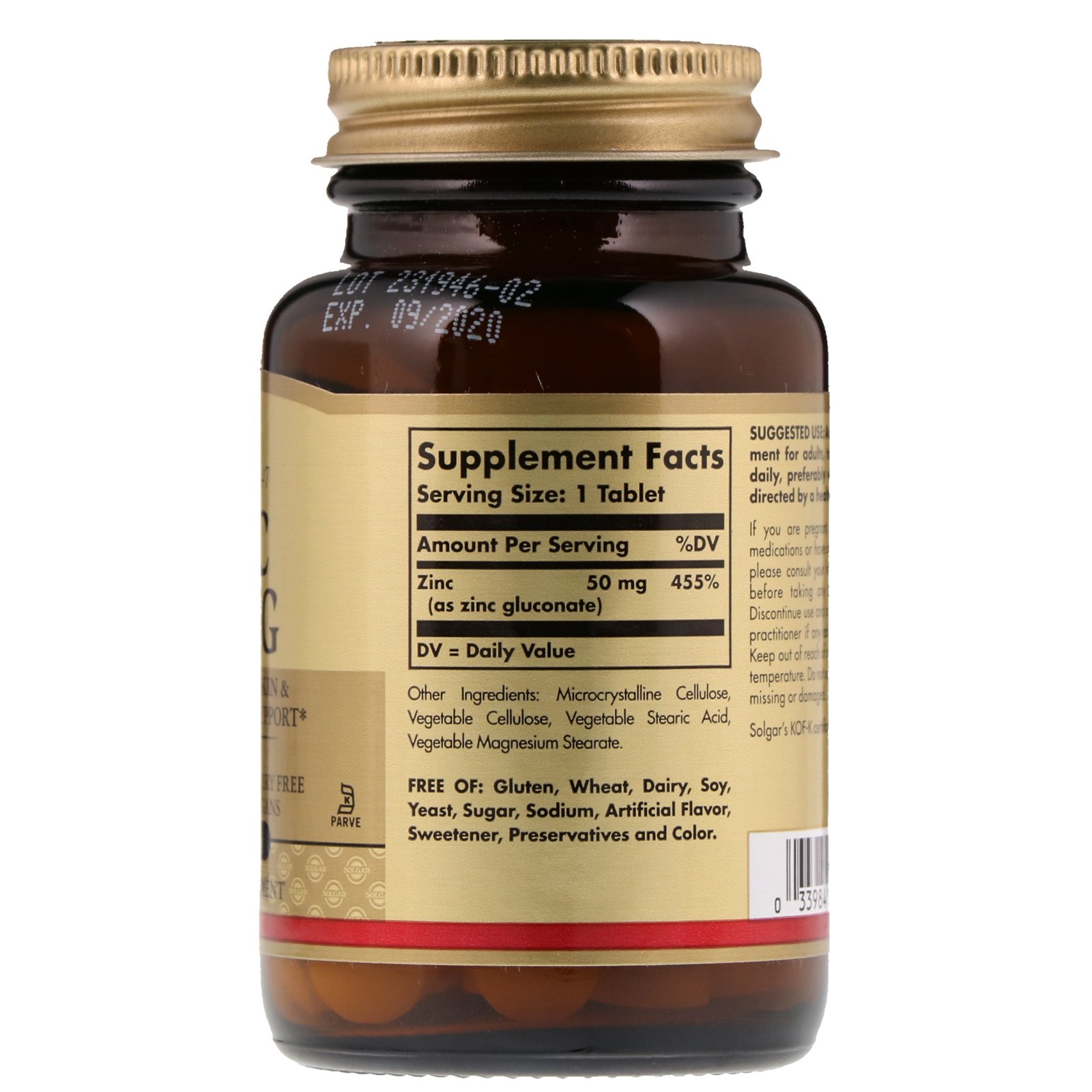 Comprar Solgar, Zinco, 50 mg, 100 comprimidos - Imagem 2
