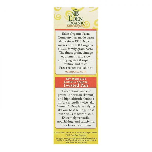 Comprar Eden Foods, Macarrão de Kamut e Quinoa em formato de par trançado - 12 oz (340g) - Imagem 4