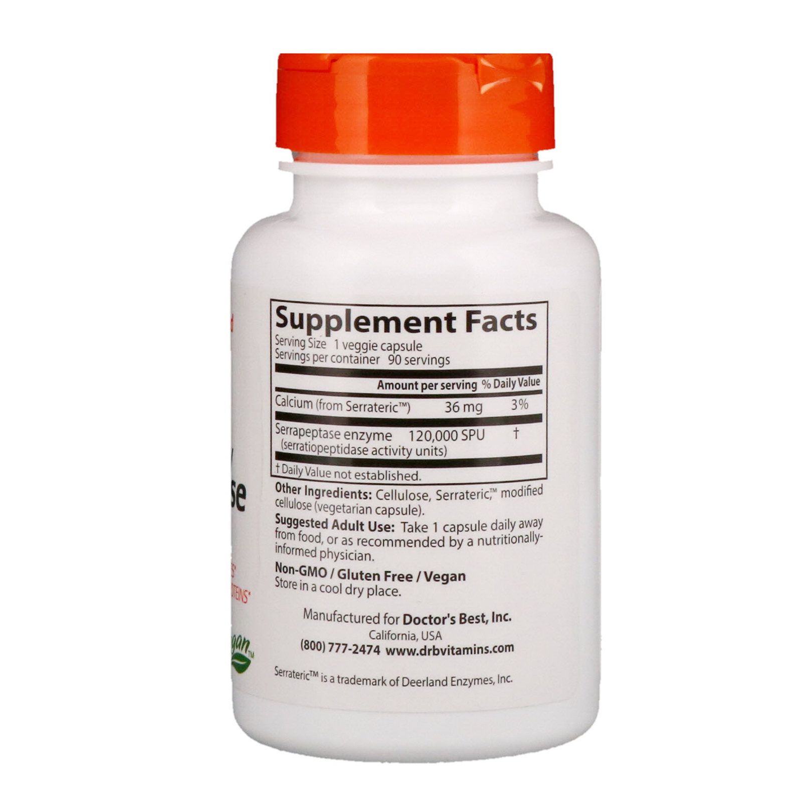 Comprar Doctor's Best, Serrapeptase de Alta Potência, 120.000 SPU, 90 Cápsulas Vegetais - Imagem 2