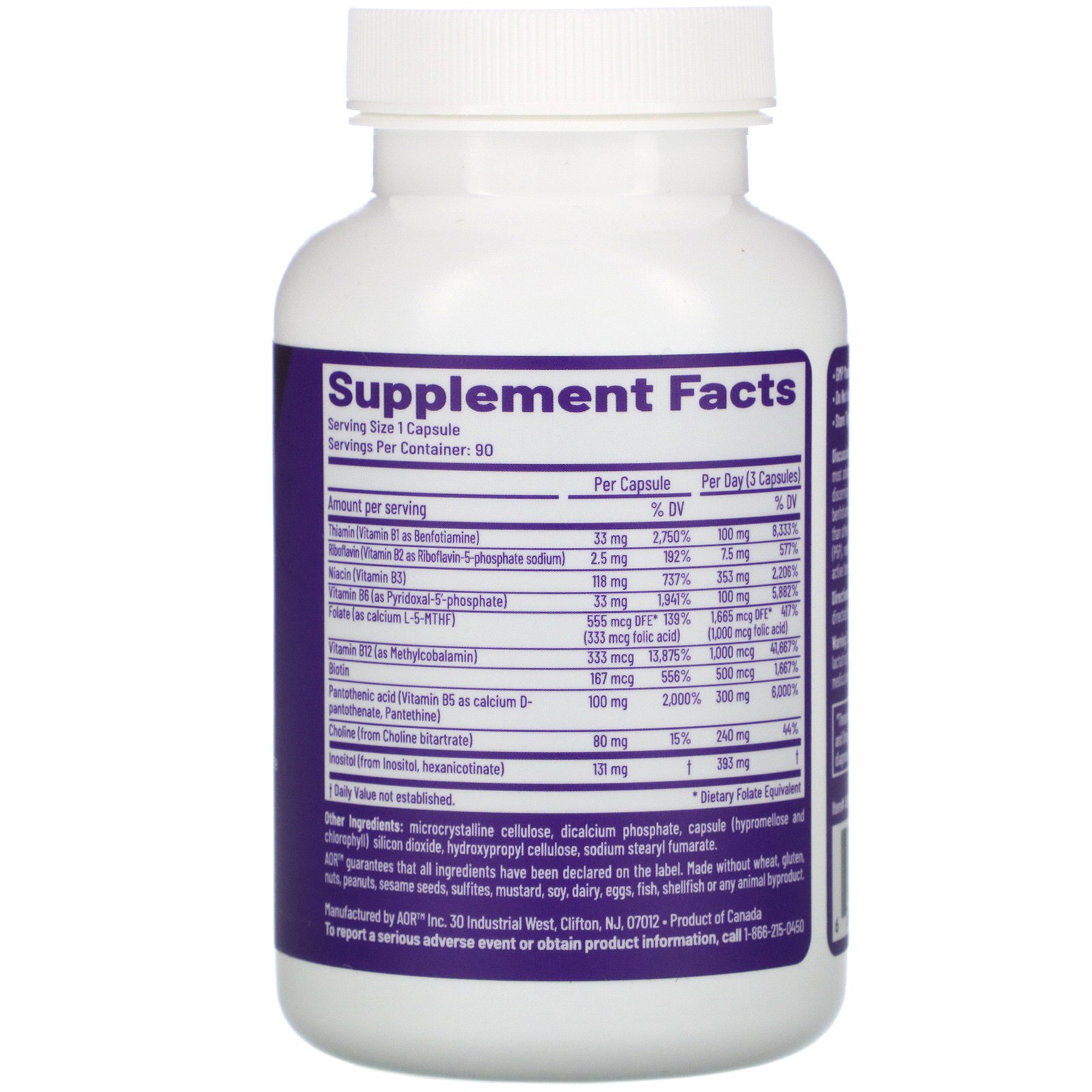 Comprar Advanced Orthomolecular Research AOR, Advanced B Complex, 90 Cápsulas Vegetarianas - Imagem 2