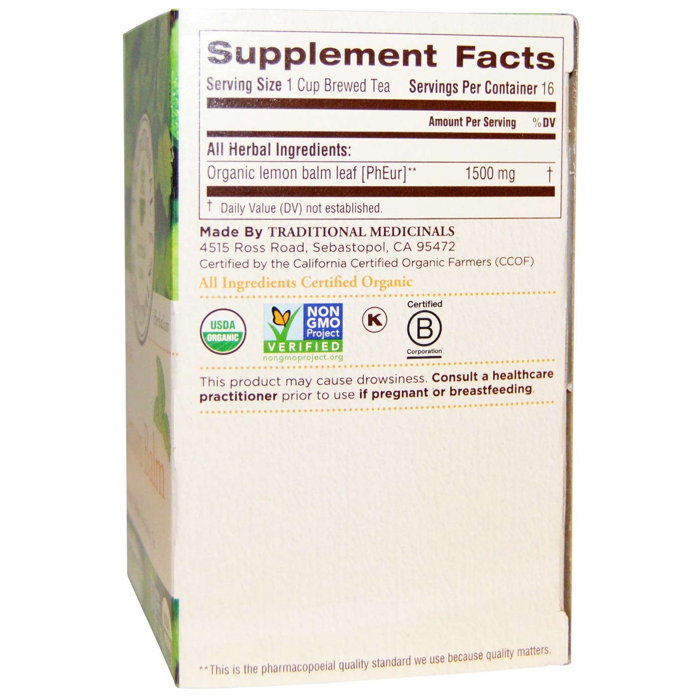 Comprar Traditional Medicinals, Chá Orgânico de Cidreira - 16 Saquinhos de Chá - Imagem 2