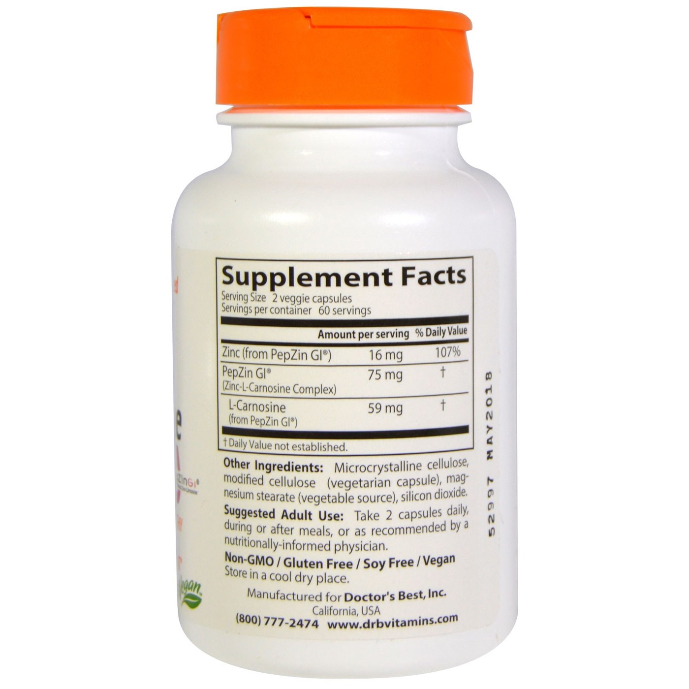Comprar Doctor's Best, Complexo de Carnosina de Zinco com PepZin GI - 120 Cápsulas Vegetarianas - Imagem 2
