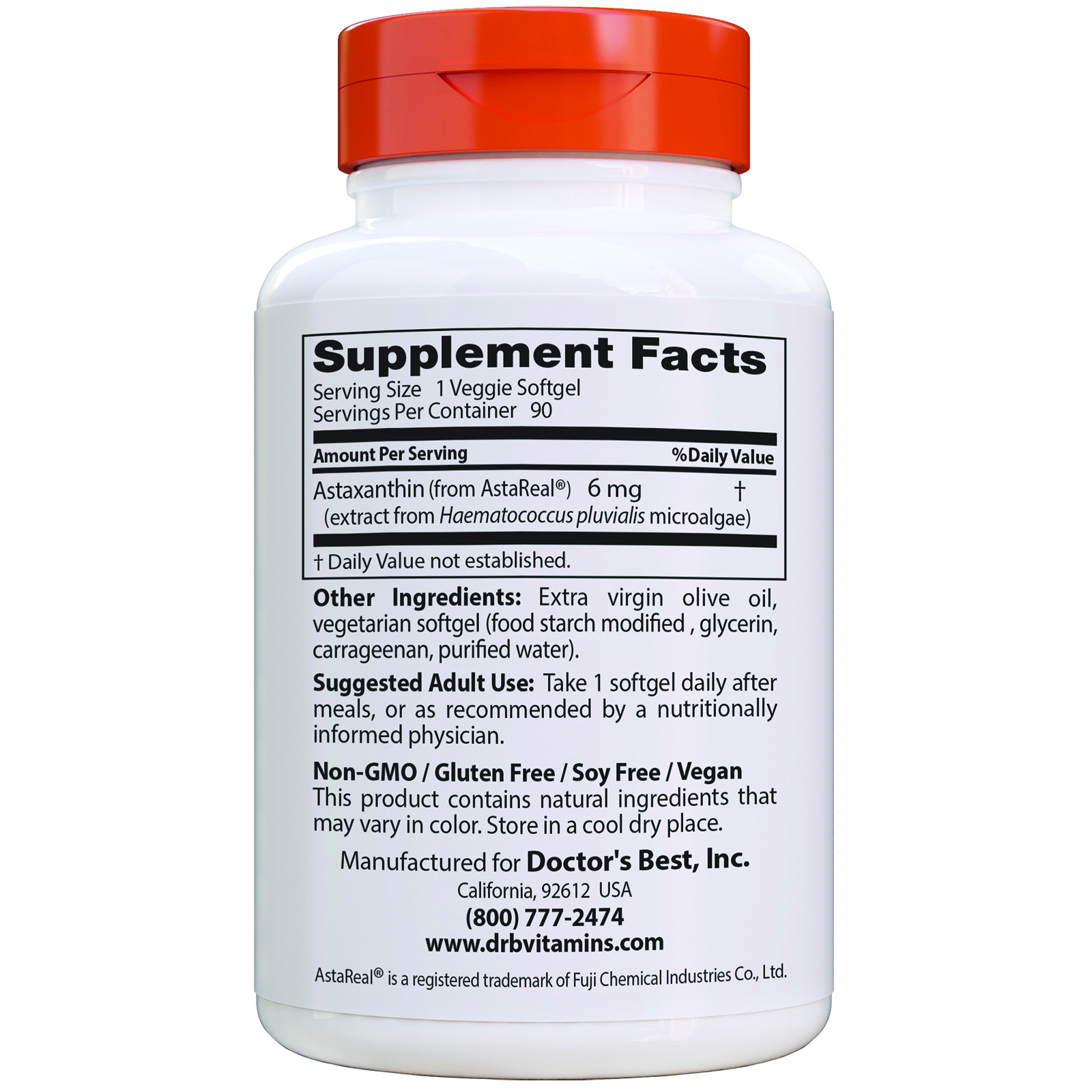 Comprar Doctor's Best, Astaxantina com AstaPure, 6 mg, 90 Cápsulas Softgel Vegetarianas - Imagem 2