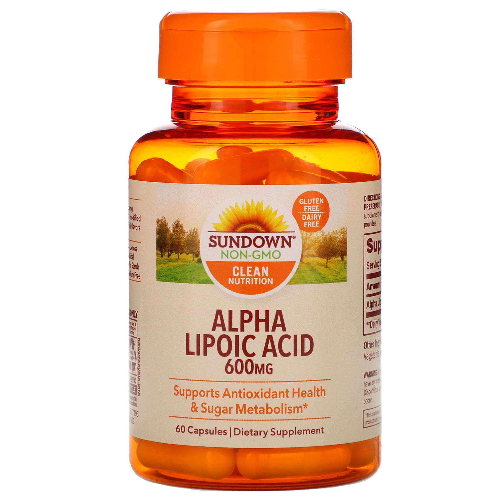 Comprar Sundown Naturals, Ácido Alfalipoico, 600 mg, 60 Cápsulas