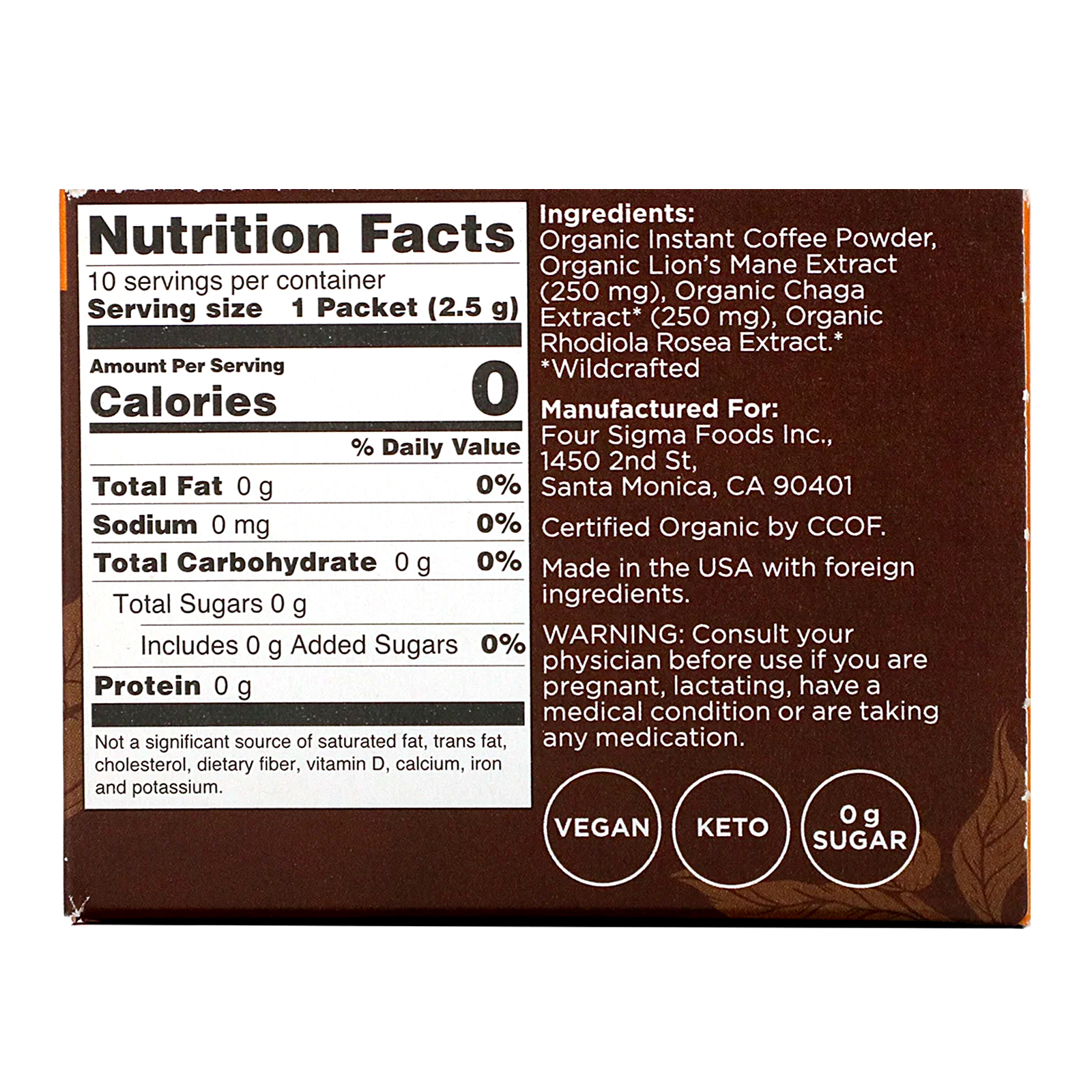Comprar Four Sigmatic, Mushroom Coffee Mix with Lion's Mane, 10 Packets, 0.09 oz (2.5 g) Each - Imagem 2