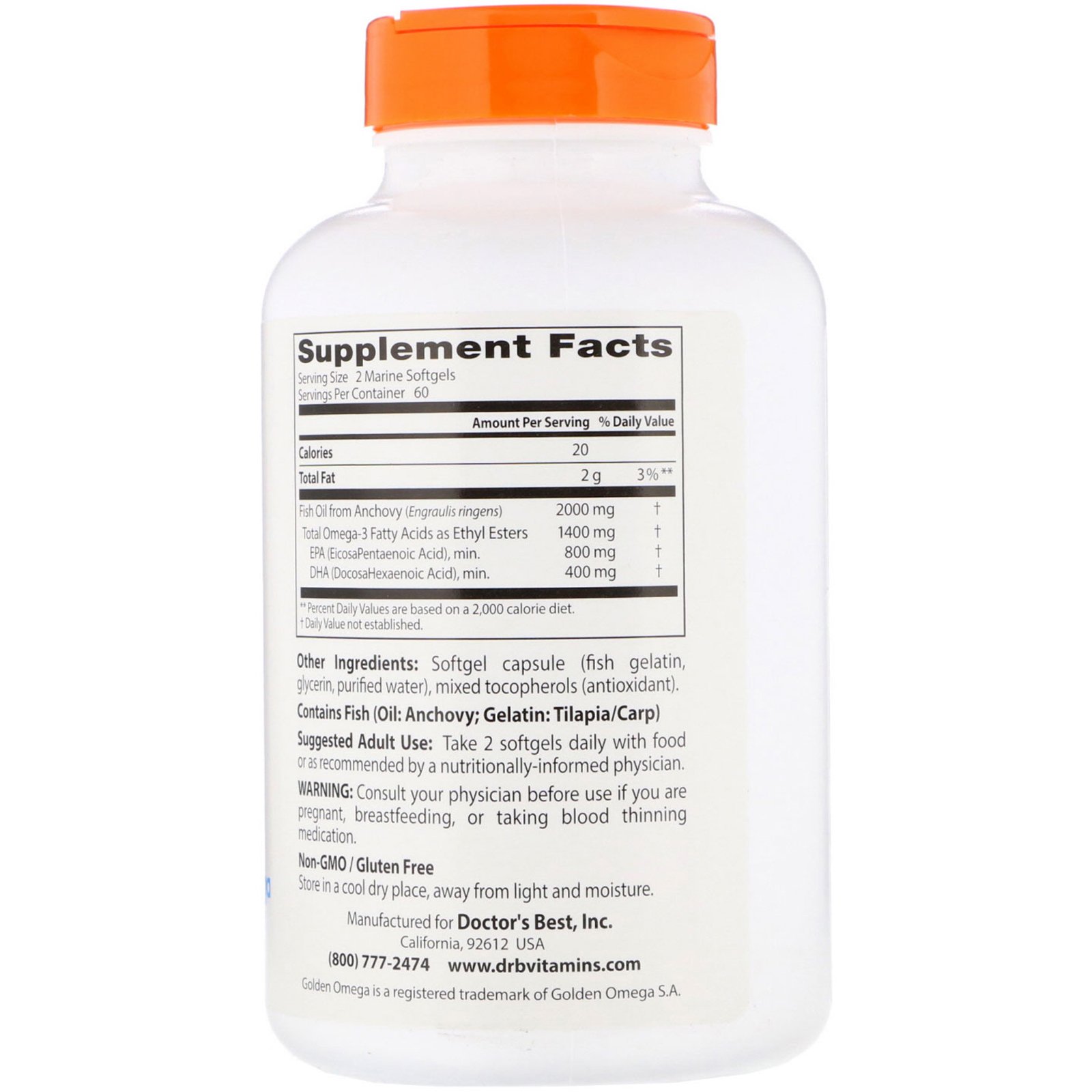 Comprar Doctor's Best, Óleo de Peixe Ômega-3 Purified & Clear com Goldenomega, 1.000 mg, 120 Cápsulas Softgel Marinhas - Imagem 2