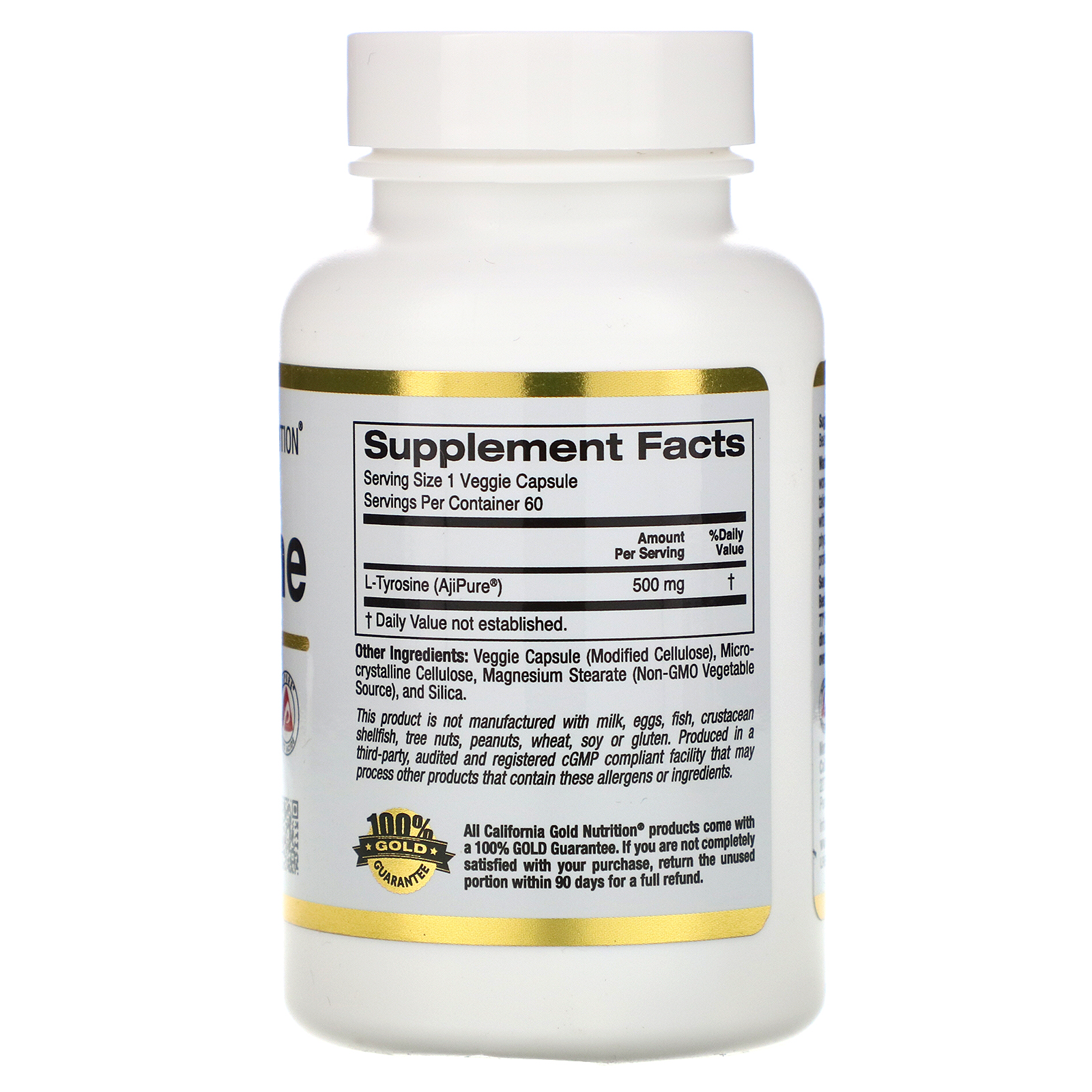 Comprar California Gold Nutrition, L-Tirosina, AjiPure, 500 mg, 60 Cápsulas Vegetarianas - Imagem 2