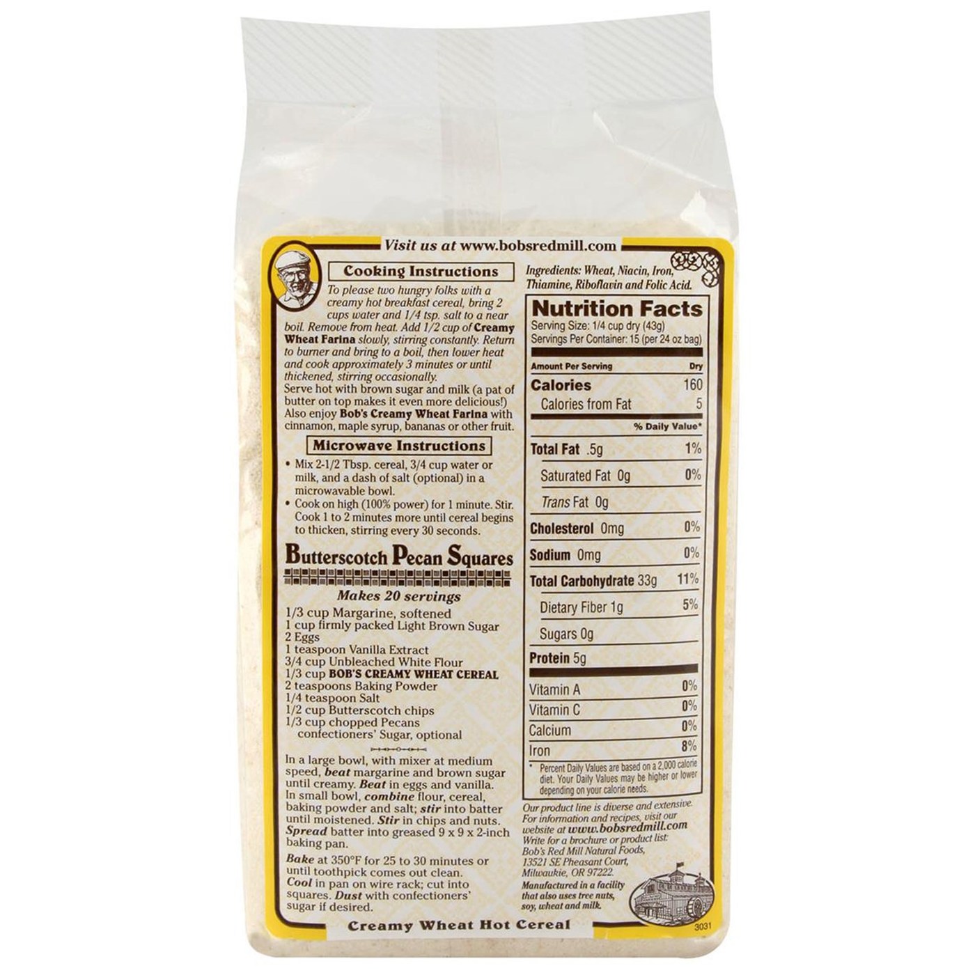 Comprar Bobs Red Mill Orgânico Creamy Trigo Hot Cereal 4-24 oz Bags - Imagem 2