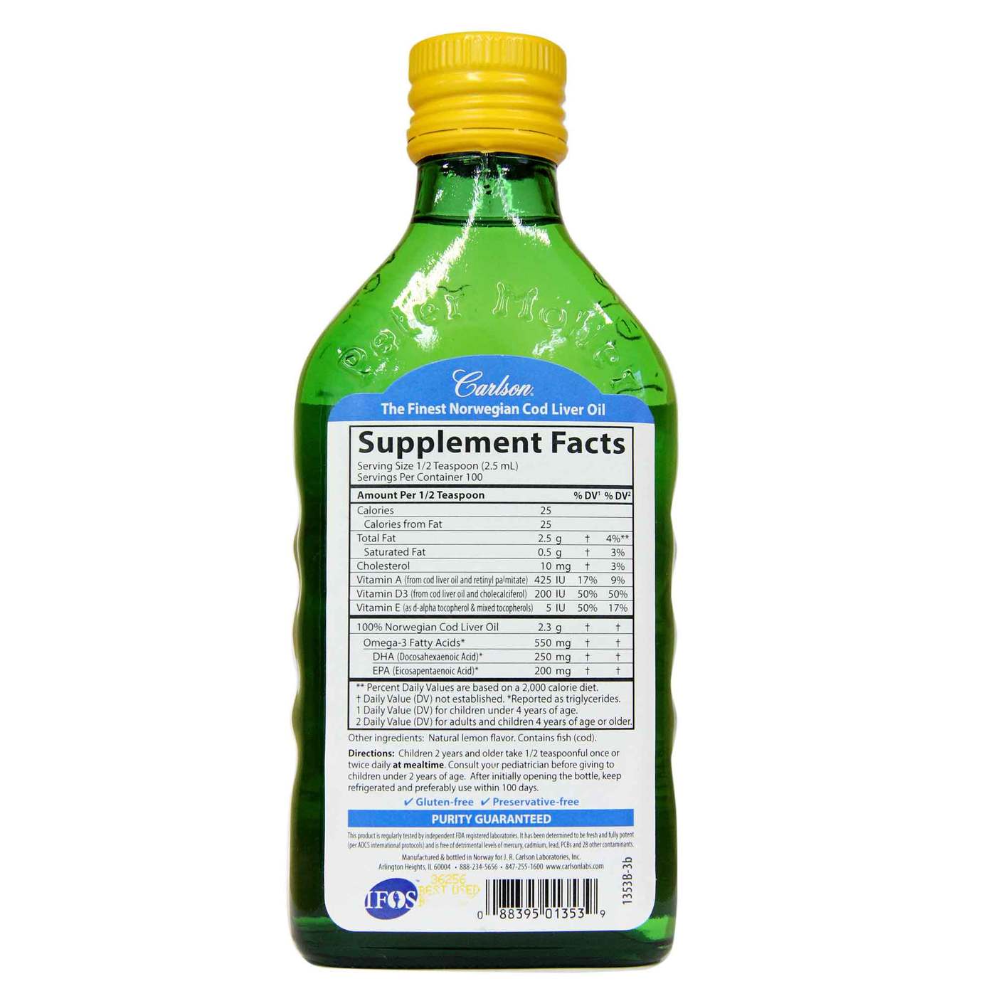 Comprar Carlson Labs, Óleo de Fígado de Bacalhau para Crianças - 250 ml - Imagem 2