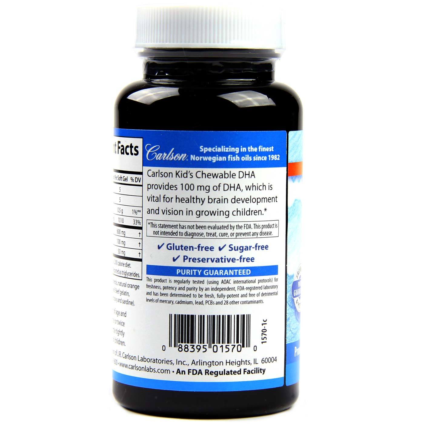 Comprar Carlson Labs, DHA Omega 3s - Mastigável para crianças sabor laranja - 60 Cápsulas em Gel - Imagem 3