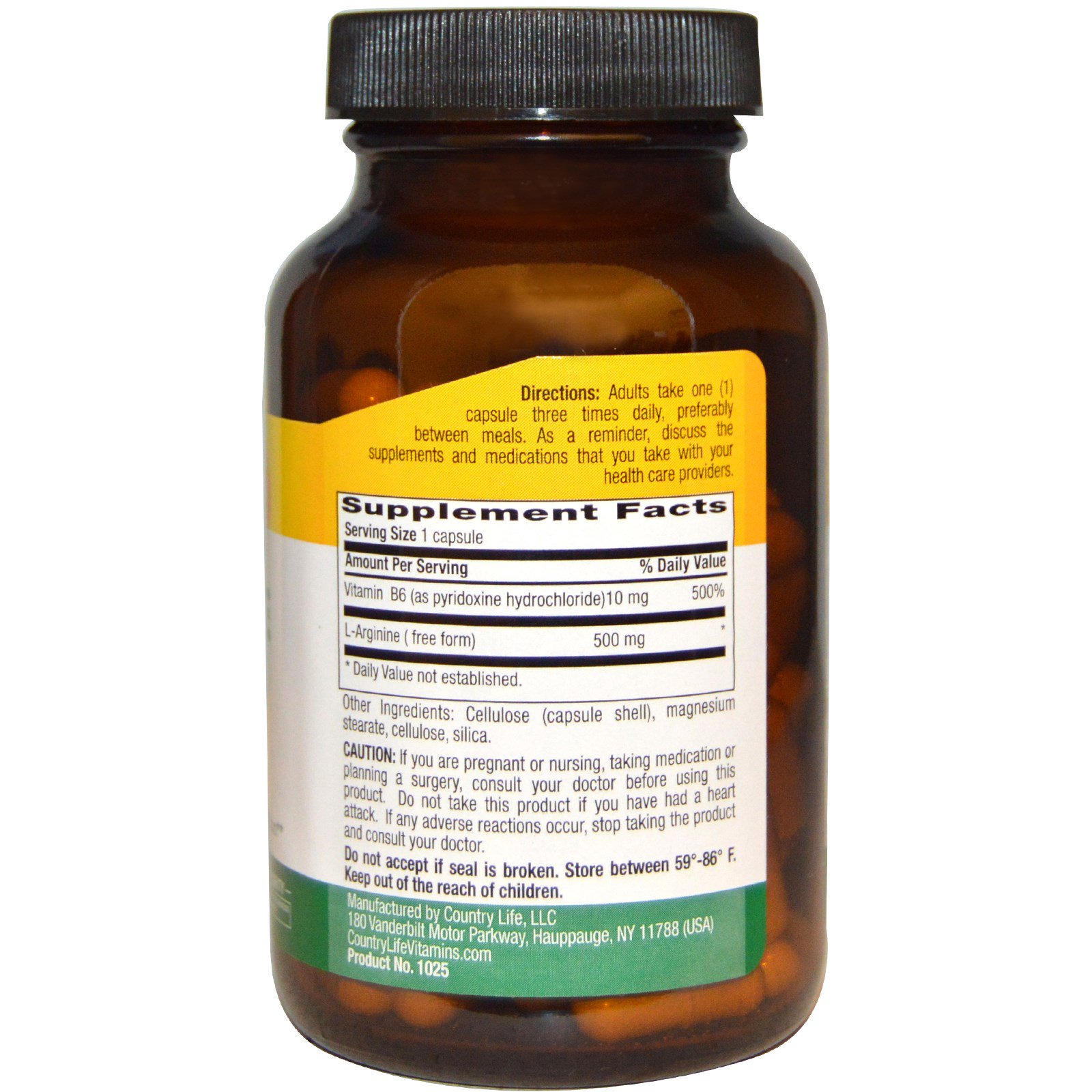 Comprar Country Life, L-Arginine Caps, 500 mg, 100 Vegan Caps - Imagem 2