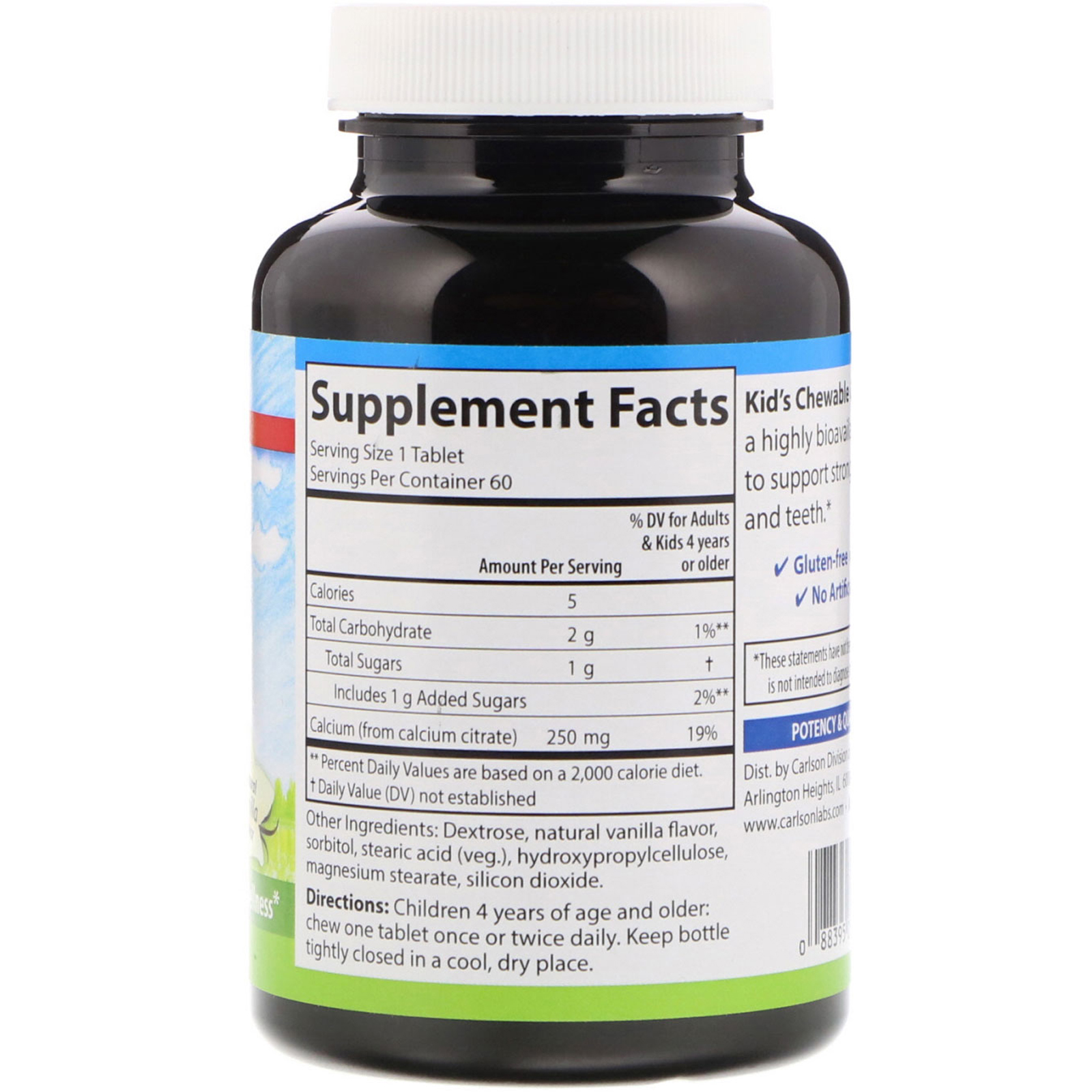 Comprar Carlson Labs, Kid's, Chewable Calcium, Natural Vanilla Flavor, 250 mg, 60 Tablets - Imagem 2