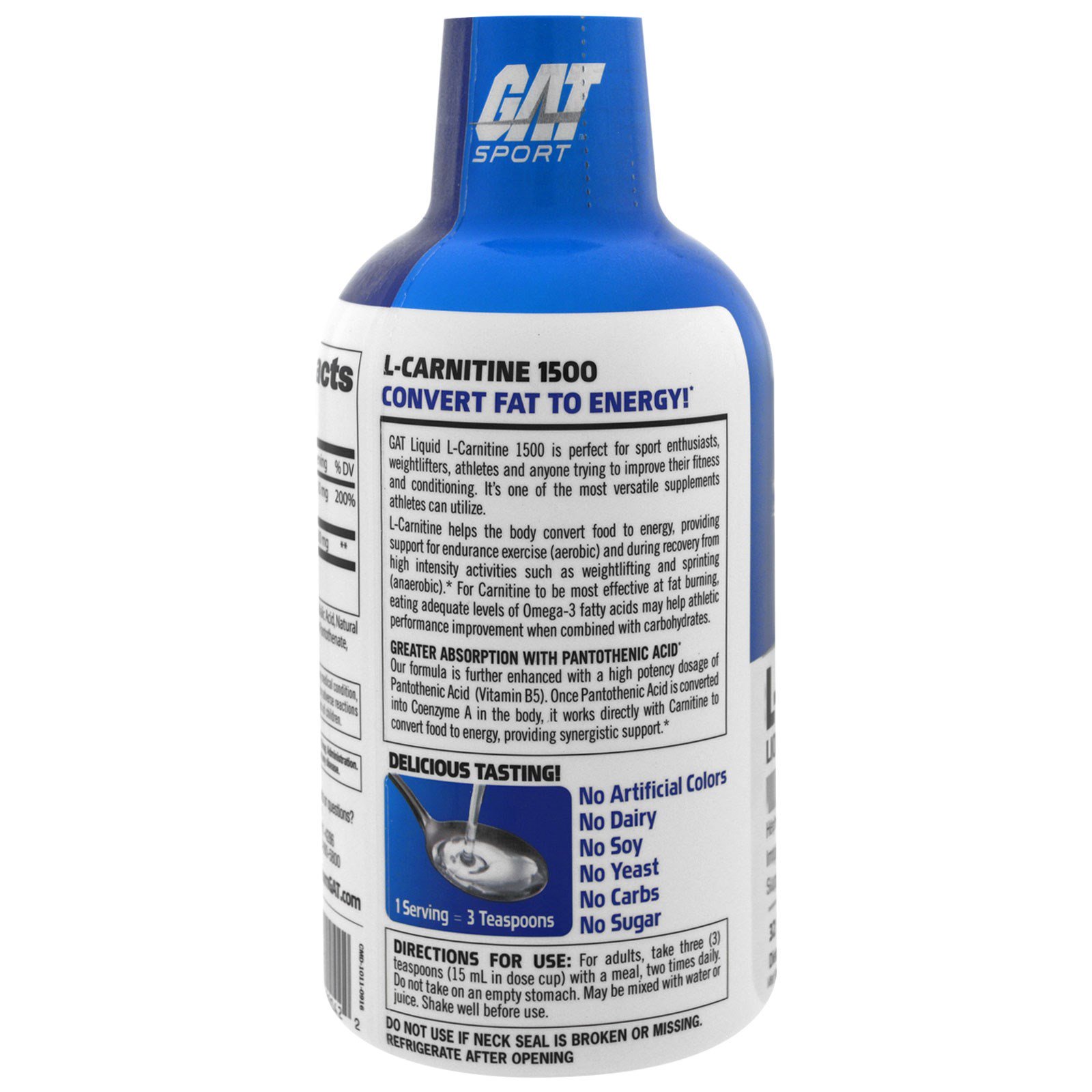 Comprar GAT, L-Carnitine, Amino Acid, Free Form, Blue Raspberry, 16 oz (473 ml) - Imagem 3