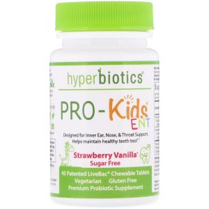 Comprar Hyperbiotics, PRO-Kids ENT, Sugar Free, Strawberry Vanilla, 45 Patented LiveBac Chewable Tablets
