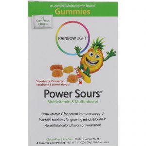 Comprar Rainbow Light, Balas Power Sours, Multivitamínico e Multimineral, Sabor Morango, Abacaxi, Framboesa e Limão, 30 Pacotes, (4 Balas) Cada