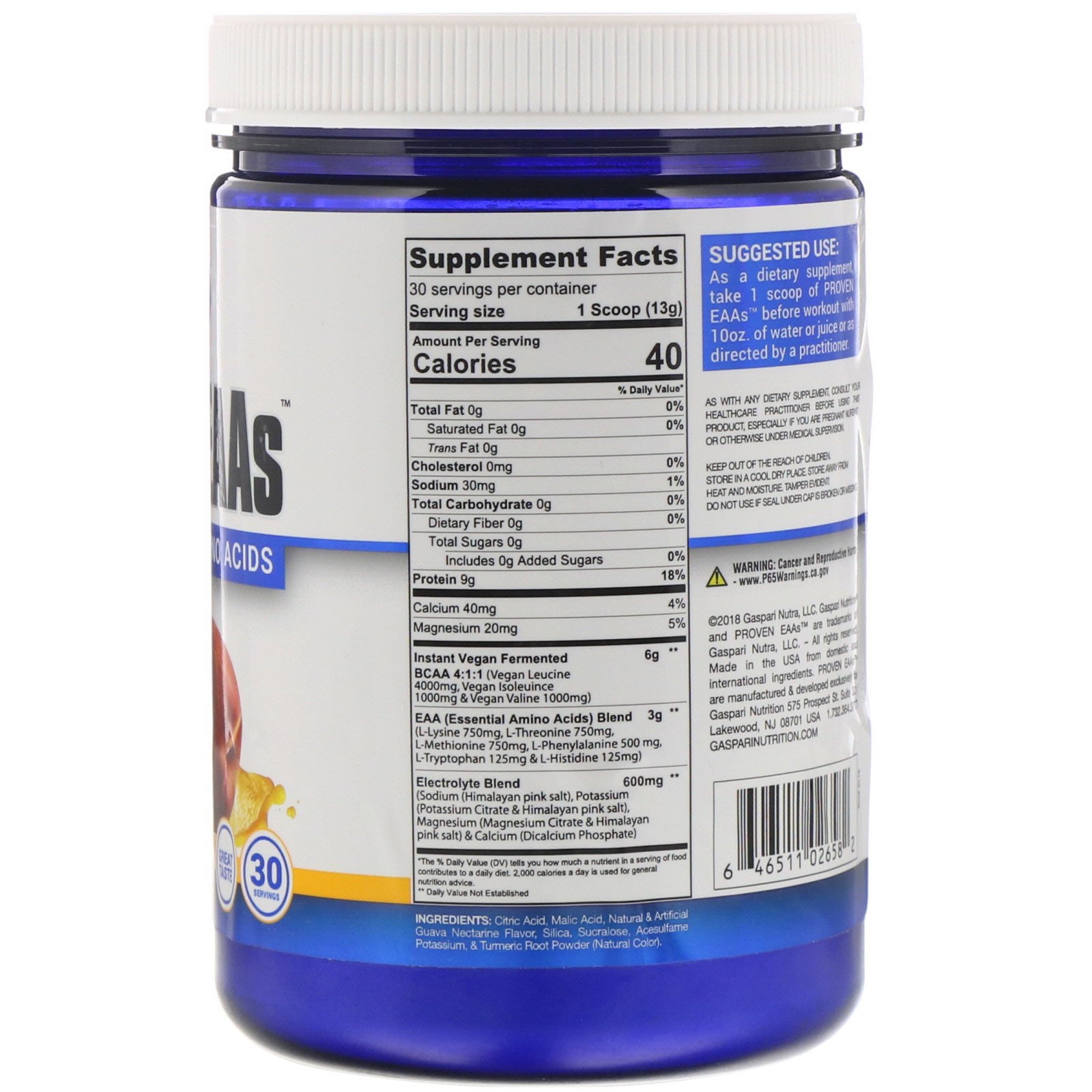Comprar Gaspari Nutrition, EAAs comprovados com 9 aminoácidos essenciais, nectarina de goiaba, 390 g (13,75 onças) - Imagem 2