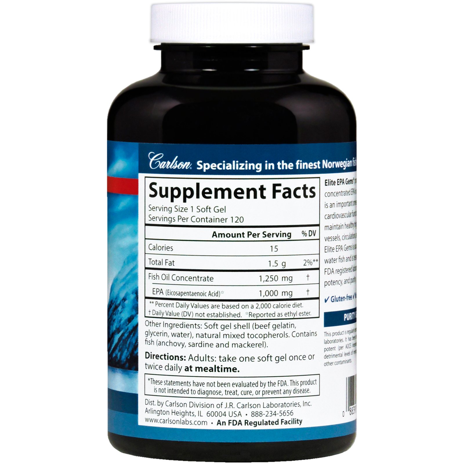 Comprar Carlson Labs, EPA Gems Elite, 1000 mg, 120 Cápsulas Gelatinosas - Imagem 2