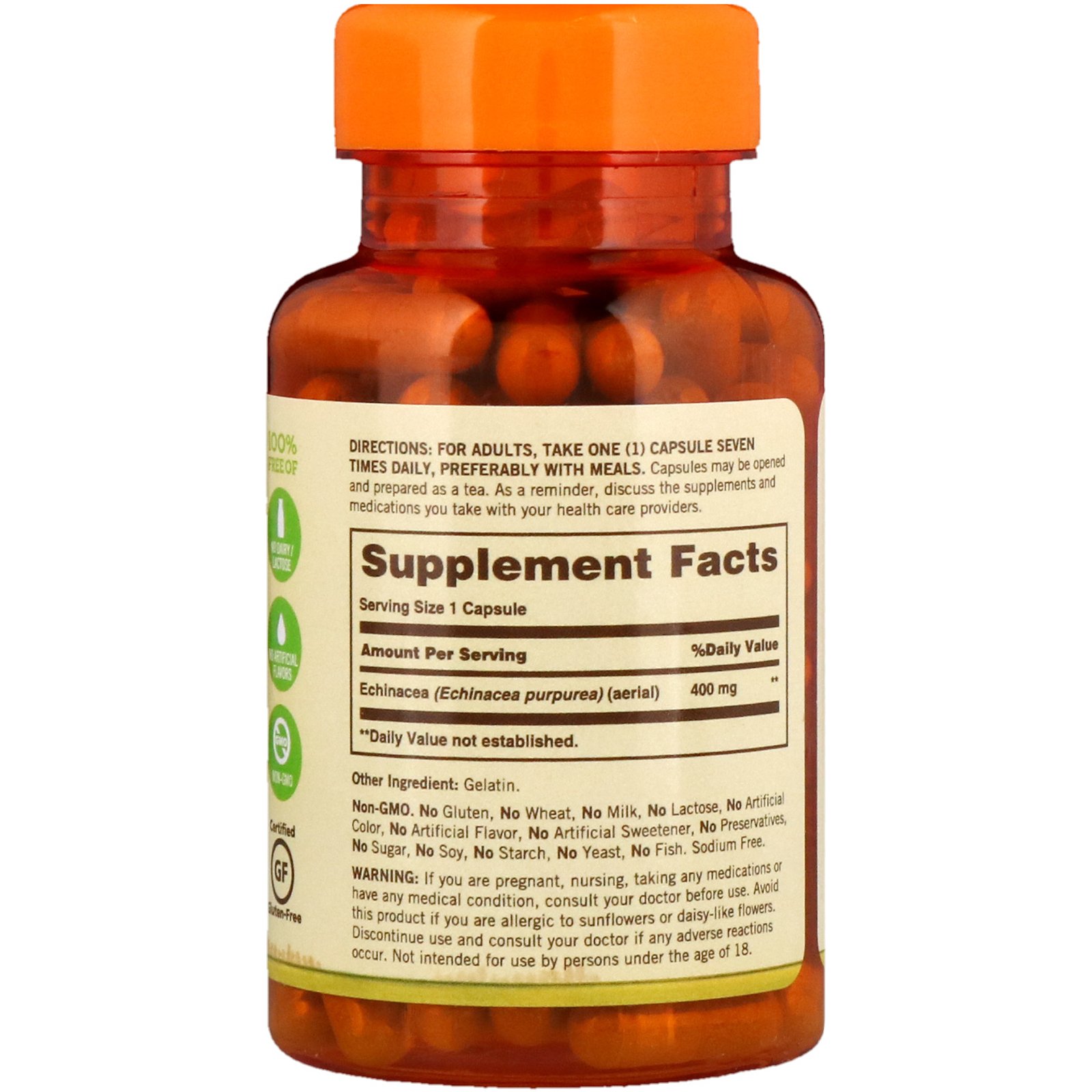 Comprar Sundown Naturals, Erva Equinácea Integral, 400 mg, 100 Cápsulas - Imagem 2