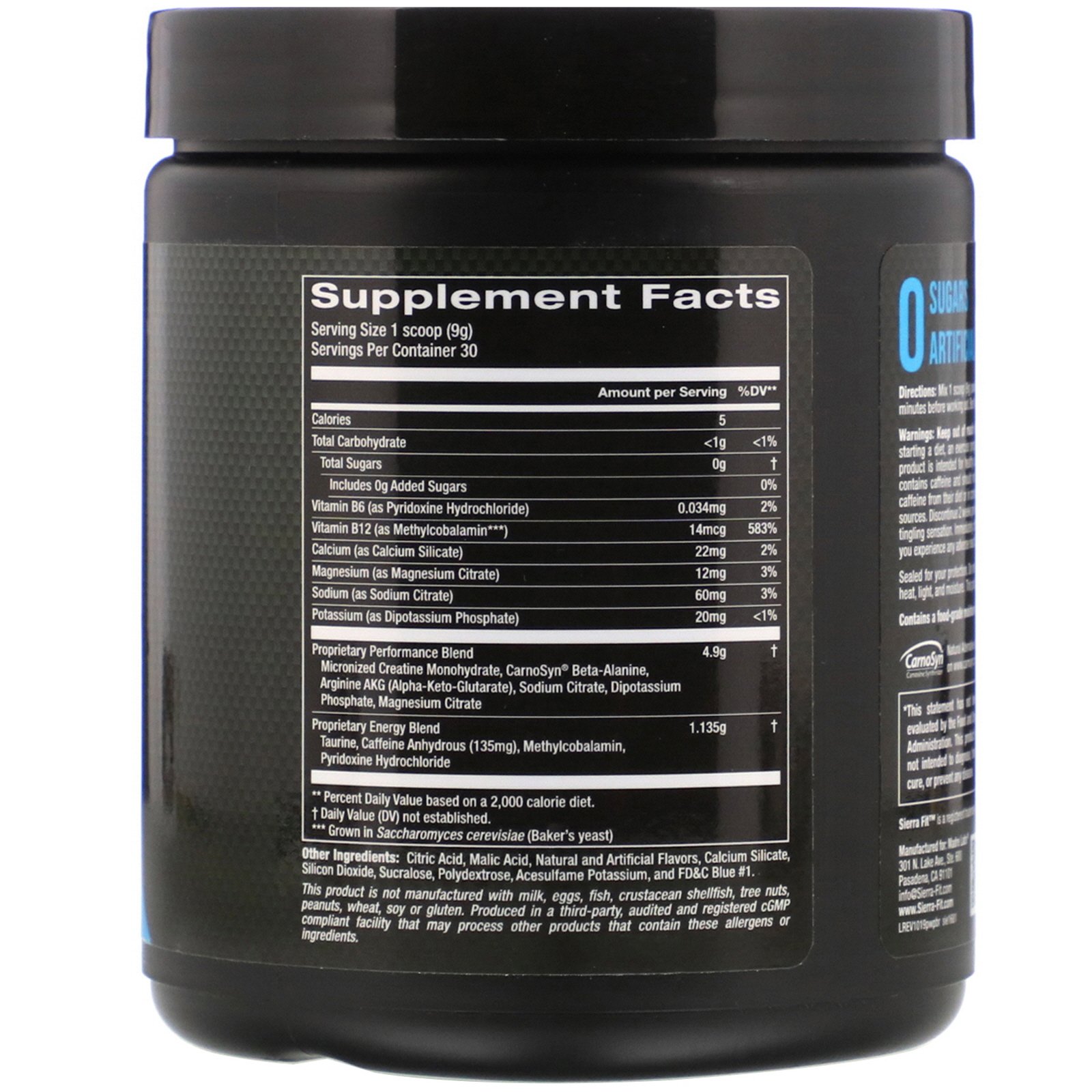 Comprar Sierra Fit, Pre-Workout Powder, Blue Raspberry, 9.5 oz (270 g) - Imagem 2