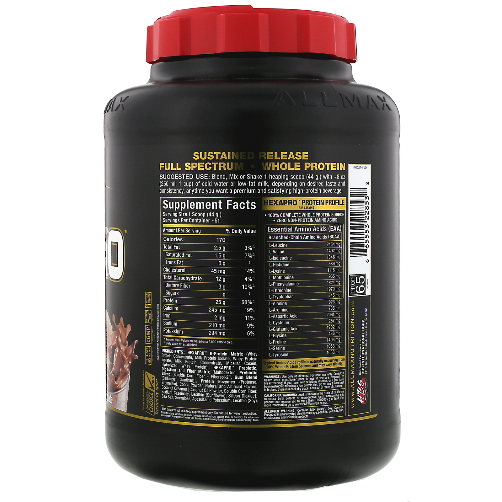Comprar ALLMAX Nutrition, Hexapro, Mistura de 6 Proteínas Ultrapremium, Chocolate, 2,27 kg (5 lb) - Imagem 2